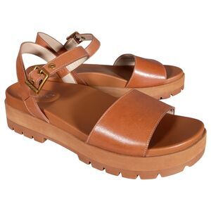 Vionic Jamie Women's 9.5 Platform Lug Sandal Tan Leather Ankle Strap